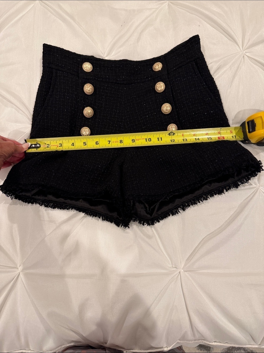 Generation Love Black Tweed Gold Button High Waist Shorts XS - Picture 11 of 11